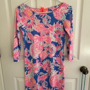 Lilly Pulitzer Blue Dress with Pink Floral Print